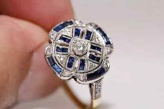 Art Deco Style Lab-Created Diamond & Sapphire Two Tone Ring 14K White Gold FN
