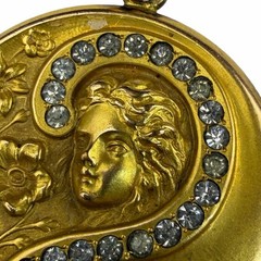 Antique Art Nouveau S&BL Co Gold Filled Locket Woman Profile Rhinestone Paste