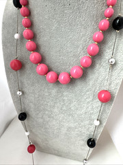 2 Necklaces LOT Girly long bead Y2K 1990s 2000s Silver gold Jewelry pink costume