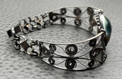 Vintage 800 Silver Filigree Operculum Shell Bracelet Art Deco Style