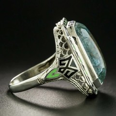 Antique Style 1930s Chalcedony Quartz 20x17mm Vintage Ring in 925 Silver For Her