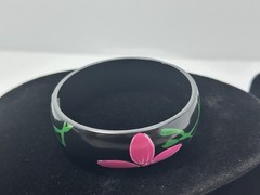 Vintage Bangle Floral Bracelet W/ Colorful Painted Tropical Flowers Granny core