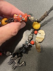 VINTAGE 8” DOUBLE STRAND NATURAL STONE MURANO BEAD LEATHER CHARM BRACELET TIBET