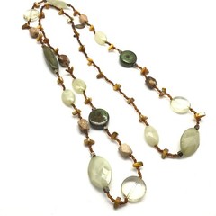 Vintage Green Glass Stone & Mother Of Pearl Beaded Long Strand Necklace 46″