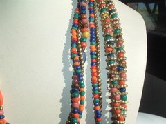 VINTAGE 7 STRAND MULTI COLOR GLASS BEAD CHARM NECLACE