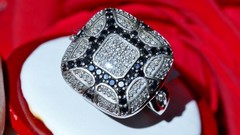 925 silver 7.40gr ring 0.65ct natural white & lab-grown black diamond sz 8.25