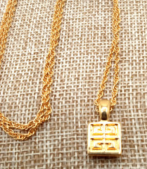 Vtg Givenchy Gold Tone Sm Pendant Channel Set Cubic Zirconia Reverse Side Logo