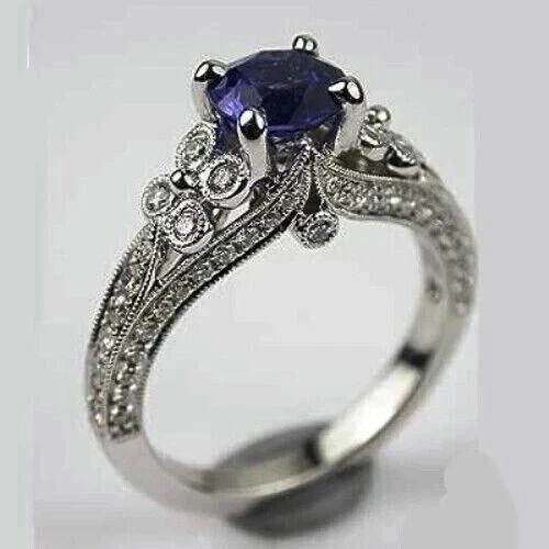2Ct Art Deco Style Lab Created Sapphire & Diamond Wedding 14k White Gold FN Ring