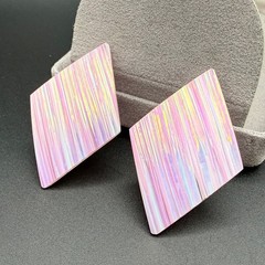 Vintage Iridescent Dichoric Art Glass Pierced Earrings Bold Textured Statement