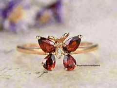 Beautiful 2Ct Pear Red Garnet Butterfly Engagement Ring 14K Yellow Gold Finish