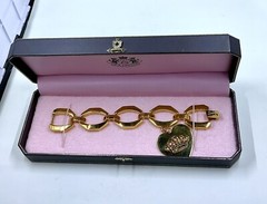 RARE Vintage Juicy Couture Large Link Crystal Crown Heart Charm Bracelet W/ Box