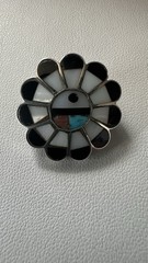 Vintage Zuni Native 925 Silver Sunface Brooch Inlay Design Natural Stones