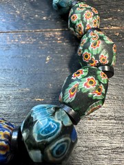 Vintage Nepal Millefiori Beads Statement Necklace – Large Old Glass Beads Stran