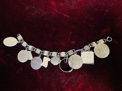 Vtg 7” Charm Bracelet With 11 Sterling Silver Charms 1960s Texas Graduate FTA