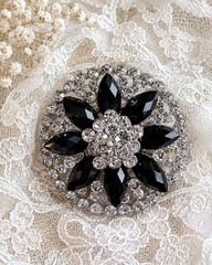 Sparkling Black Marquise And Clear Round Rhinestone Brooch Silver Tone Statement