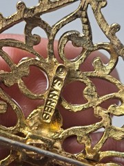 VTG Gerrys Filigree Quatrefoil Type Pin Brooch Gold And White