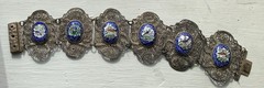 Vintage Chinese Silver Intricate Filigree Enamel Animals Plaques Story Bracelet