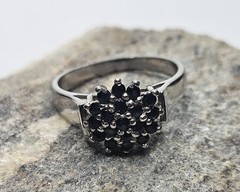 Vintage 925 Sterling Silver Dark Sapphire Cluster Deco Style Ring Size 8.5in