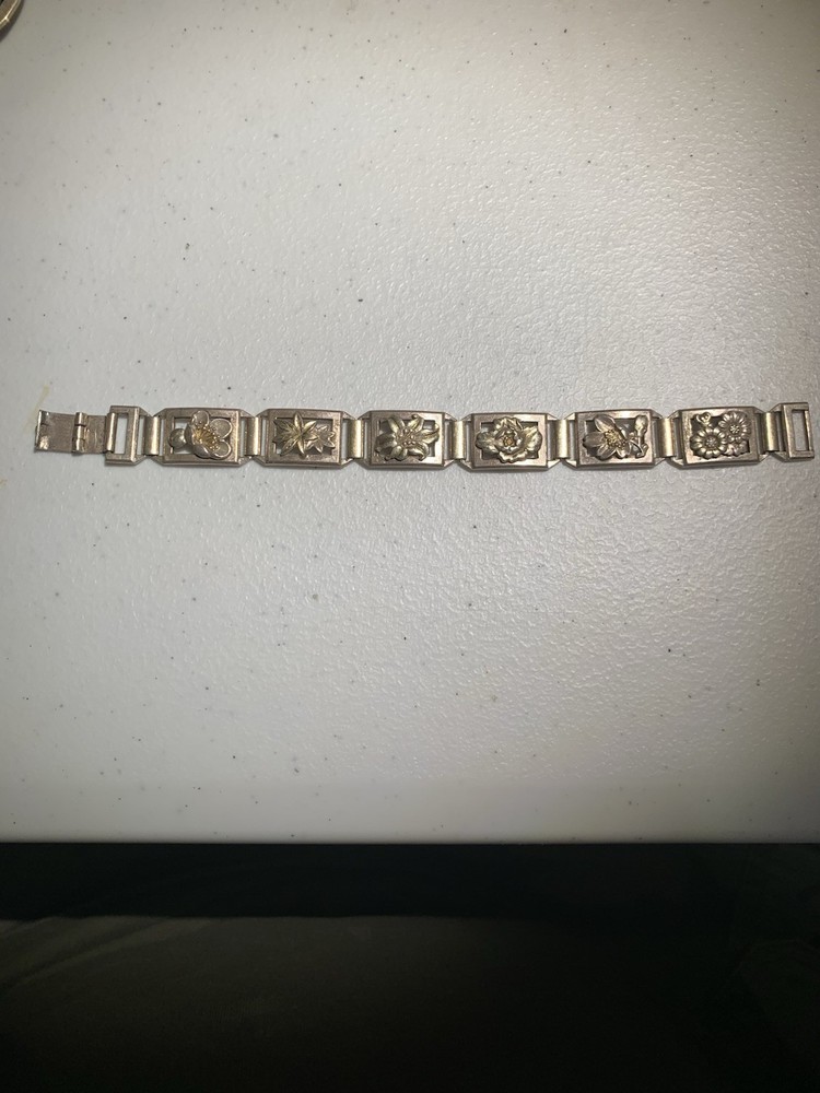 Vintage Silver Floral Panel Bracelet