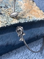 Vintage Sterling Silver Bangle Bracelet Cartoon Creature Laughing 9g 10” READ￼