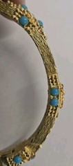 Vintage 1968 Grosse (Germany) Gold Plated Oval Bangle Bracelet W Turquoise 2.75″