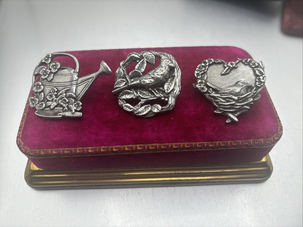 Birds and Blooms Silver Pewter Pin Brooch Lot Of 3 Vintage 1999 2004 2000 L.E.