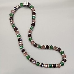Glass Beaded Necklace Alexander Kalifano Pink Green Rondelles JTV 19″ NOS