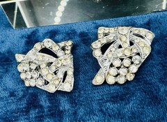 Duette Rhinestone Dress Clip Brooch Art Deco Vintage Convertible Pin 1.25” X 1”