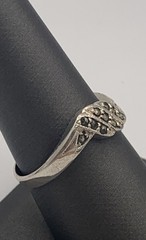 Vintage Sterling Silver 925 Marcasite Scroll Bypass Ring Sz 8.5 Thailand