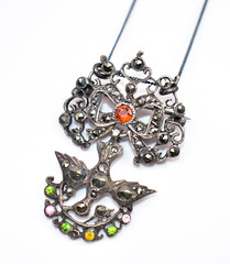 GORGEOUS ! Antique FRENCH 900 Silver *ST ESPRIT* MARCASITES/PASTES Pendant/chain