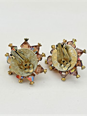 Vtg Smoky Quartz Amber AB Rhinestone 3D Pyramid MCM Geometric Brooch Earring Set