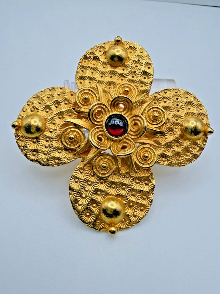 Vintage Signed European Modernist Brooch Pendant Gilt Brass Lovely Gold Tone