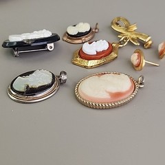 Vintage Cameo Lot of 9 Pendant Stick Pin Brooch Glass Resin MOP