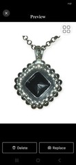 Vintage Art Deco Faux Onyx Pendant Framed by a Halo of Clear Stones.