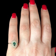 Vintage Pear Cut Emerald Diamond 14k Yellow Gold Double Halo Ring Engagement