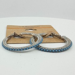 VTG G.H. Bass & Co Silver Tone Blue Seed Bead Accent Border Medium Hoop Earrings