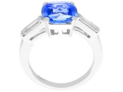 Antique 2.46 ct Sapphire and 0.38 ct Diamond, 18 ct White Gold Dress Ring