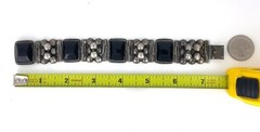 Vintage Mexico 24mm Sterling Silver Domed Rectangle Black Onyx Cluster Bracelet