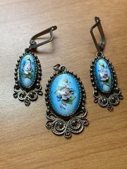 Genuine Jewelry Silver Set Earrings Pendant Vintage Filigree