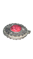Antique Opening Locket Pendant Silver Tone Red Stone Holds Two Photos Classic 1.