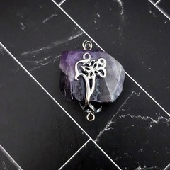 Vintage Pendant Raw Purple Stone with Silver Tone Accent – No Chain Included