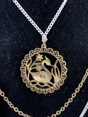 SHP EXCL Pendant Necklace Triple Strand Swan White Gold Tone Vintage Stan Home