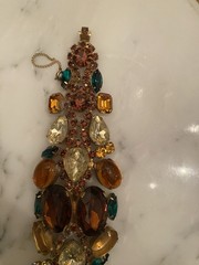 Juliana D&E Rhinestone Bracelet Brown Green 1960s Vintage Needs Repair AS IS WOW