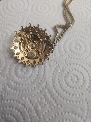 Antique Karu Arke Gold Tone Necklace with Black Enamel and Rhinestone Accents