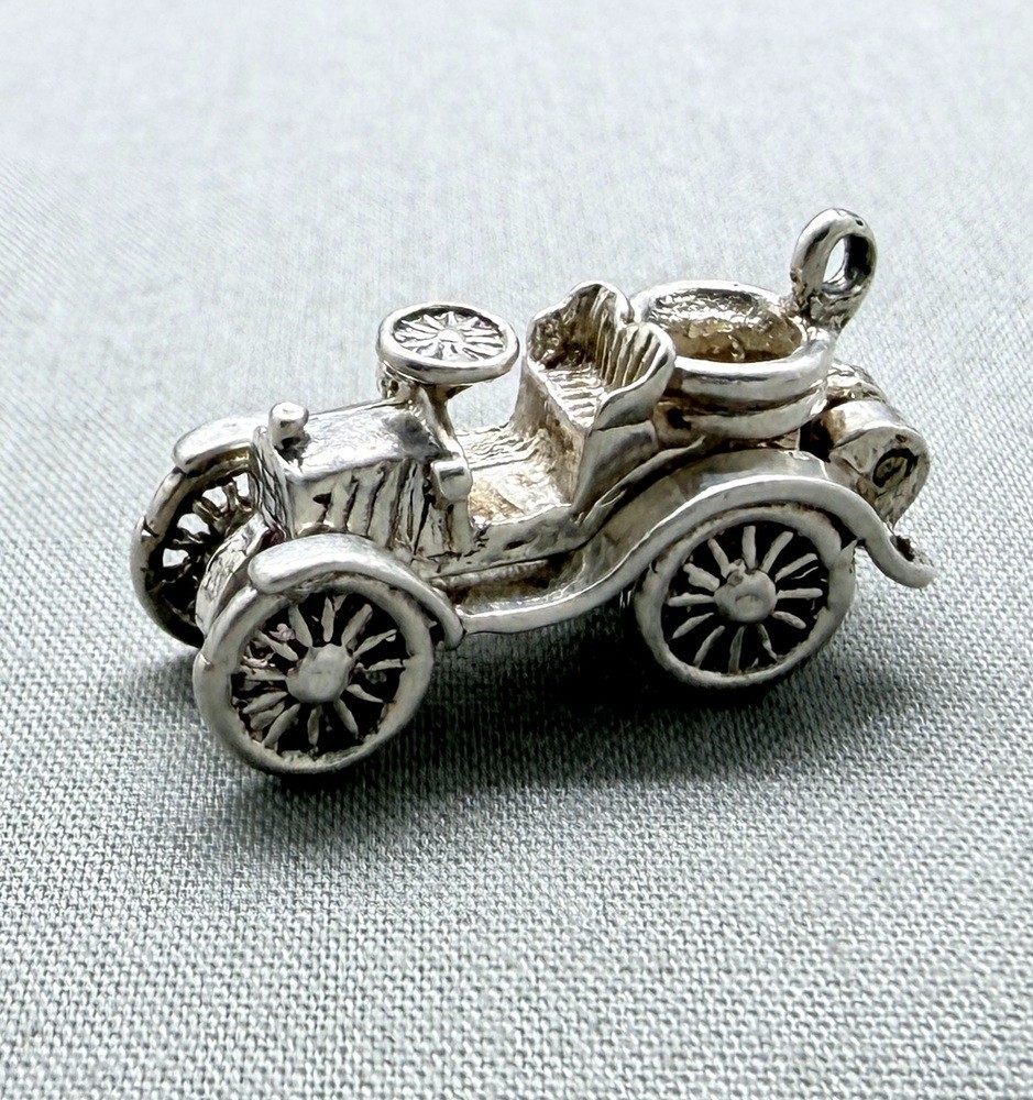 Vintage Sterling Silver Antique Car Charm Old Class Automobile Opens