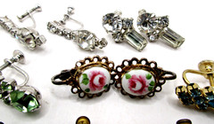 10 Pairs Vintage Fx Turquoise Rhinestone Crystal Screw Back Earrings Lot 925