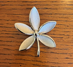 Vintage Crown Trifari Textured Silver Floral Flower Pin Brooch MCM