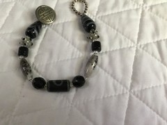 Vintage Handmade Black Lampwork Glass Silver-Toned Retro Beaded Bracelet