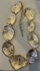 VINTAGE UNSIGNED DESIGNER RUNWAY BRUSHED GOLD BRUTALIST NECKLACE EARRINGS SET