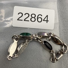 Vintage Taxco 950 Silver Bracelet Polished Stone 7”